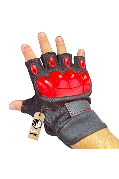 Motiva Works FlexShield Motosiklet Bisiklet Spor Korumalı Kırmızı Yarım Parma...