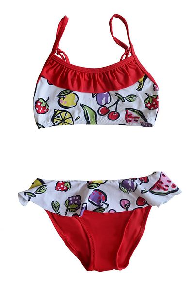 Endeep Girl's Patterned Red Bustier Bikini Set