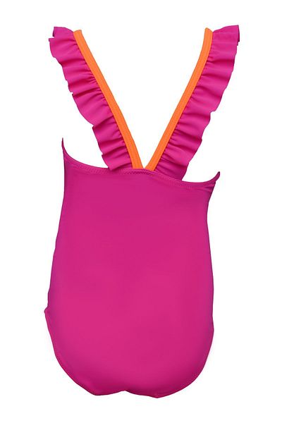 Endeep Girl's Frilly Collar Fuchsia Swimsuit