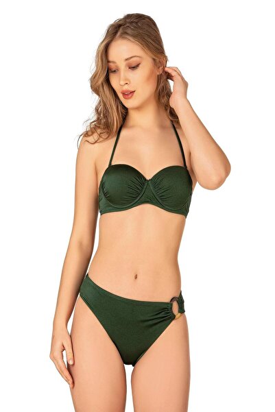 Endeep مجموعة بيكيني نسائية خضراء مدعمة برقبة رسن