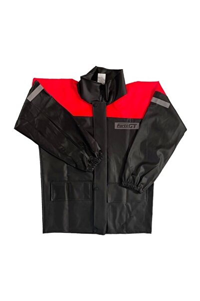 Forte GT 1134 Pvc Kurye Paketçi Yağmurluğu Cepli Siyah-kırmızı Takım X-large