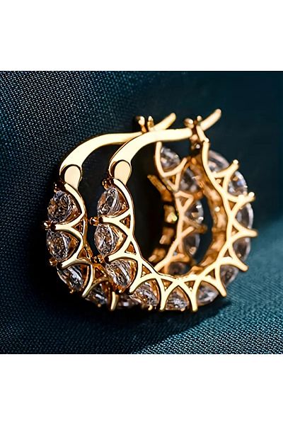 Eva Flore Stylish Quality Hoop Earrings with Gold Row Stones