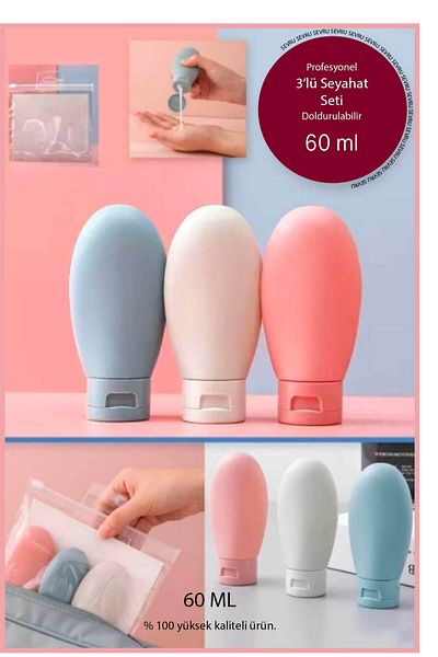 SEVRU Tip de călătorie de culoare crem - Set șampon și sticle reîncărcabile, 3 buc