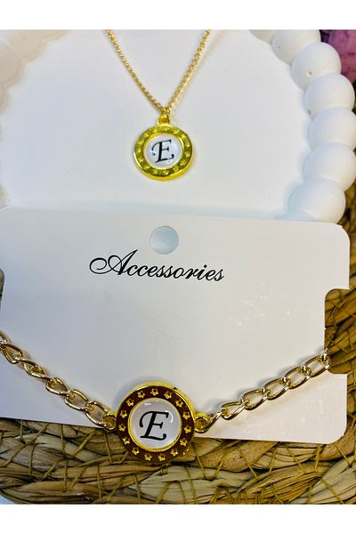 DKY Letter E Necklace and Bracelet Bijouterie Set
