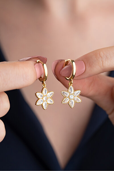 Silvano Jewelry 925 Ayar Gümüş Gold Lotus Küpe