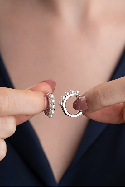 Silvano Jewelry 925 Ayar Gümüş incili Halka Küpe