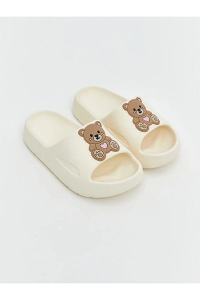 LC Waikiki Lcw Steps Beige Bear Teddy Printed Girls' Slippers