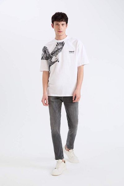 DeFacto New Season 100% Cotton Oversize Wide Fit Crew Neck Printed Short Sleeve T-Shirt