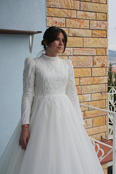 Genel Markalar Orkide Helen Dantelli Hakim Yaka Tesettür Gelinlik