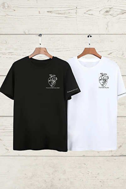 FECCY Βαμβακερό σετ 2 τεμαχίων Μαύρο και Λευκό Unisex Ζευγάρι Ερωτευμένων με ...