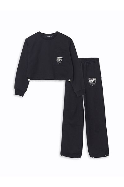 LC Waikiki Lcw Crew Neck Printed Girl's Tracksuit Set