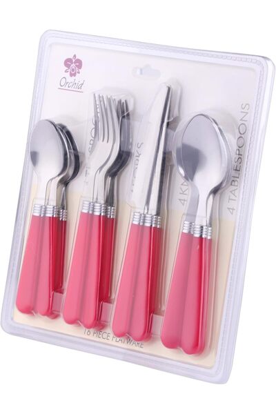 ORCHID طقم أدوات مائدة مكون من 16 قطعة باللون الأحمر