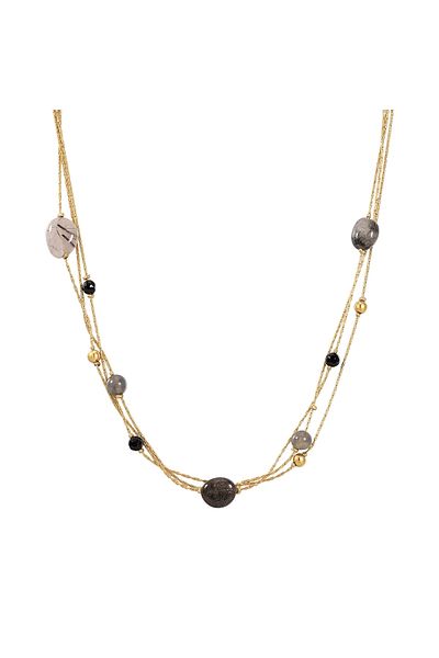 eastside Edelstahlhalskette Kette Edelstahl Gelbgold Spinell Schwarz Achat Grau