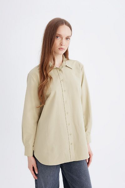 DeFacto Relax Fit Basic Straight Popeline Langarmshirt Tunika D7341ax25sp