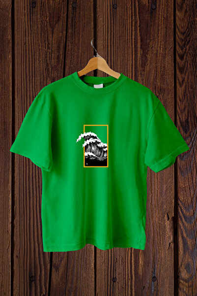 FECCY Tricou oversize din bumbac cu imprimeu Great Wave