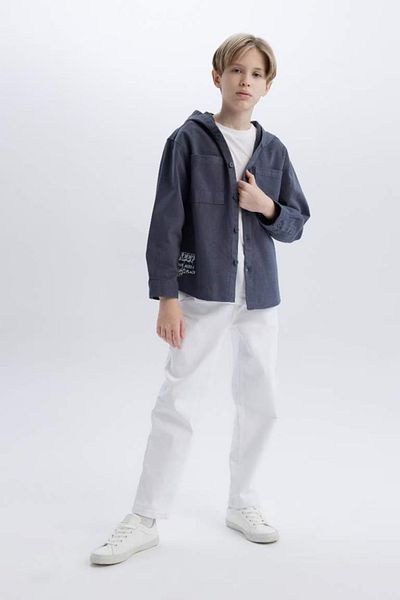 DeFacto Chlapecká oversize košile Gabardine s kapucí a dlouhým rukávem - D3194A825Sp