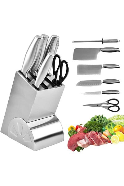 Saharaz 7pcs Block Knife Sets, with Knife Holder and Knife Sharpener, Dishwasher-Safe,for Cooking Lover