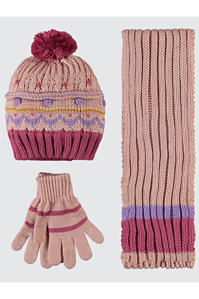 Civil Girls Dusty Rose Beanie Gloves Set for 6-9 Years Old Girls