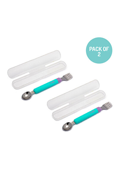 Melii ملعقة وشوكة قابلة للفصل مع حقيبة حمل باللونين الأزرق والأرجواني، عبوة م...