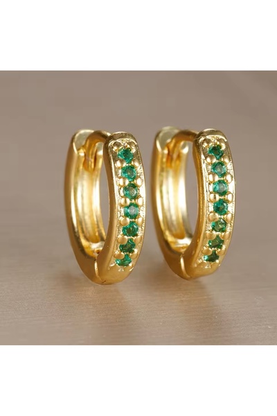 BY DİLEK ÇETİN ACCESSORY Gold kaplama yeşil taşlı 6 mm halka piercing