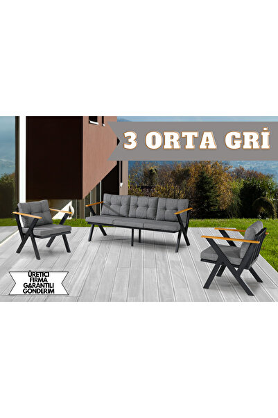 Dekoroom's Zeta 3 1 1 Süngerli Balkon Takımı, Bahçe Mobilyası, Çay Seti, Kafe Oturma Grubu, Teras Koltuk Takımı