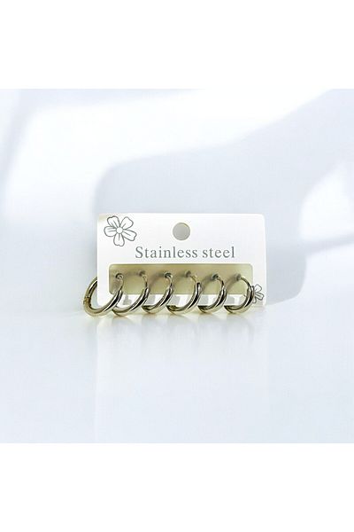 CANARİS Steel and Silver Colored Still Earrings - Set of Three