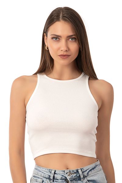 ÖZKAN underwear Özkan 26814 قميص نسائي من القطن المضلع ذو رقبة رسن ومضلع رفيع ومرن ومريح محبوك