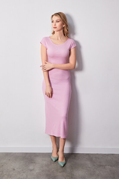 Fulla Moda Basic Ribanalı Yırtmaçlı Elbise