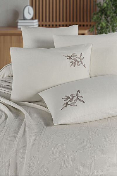 Sudem Home Collection Premium Double Embroidered Pique Set - Oversized Stone Dowry Holder
