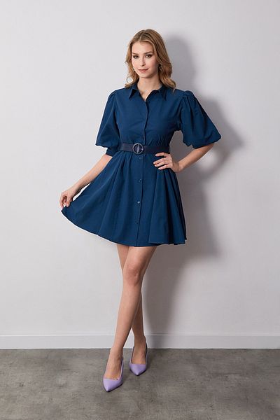 Fulla Moda Φόρεμα με μπαλόνι με γιακά πουκάμισο με ζώνη