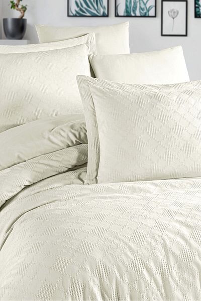 Sudem Home Collection Double Premium Jacquard Dowry Bedding Set Cream