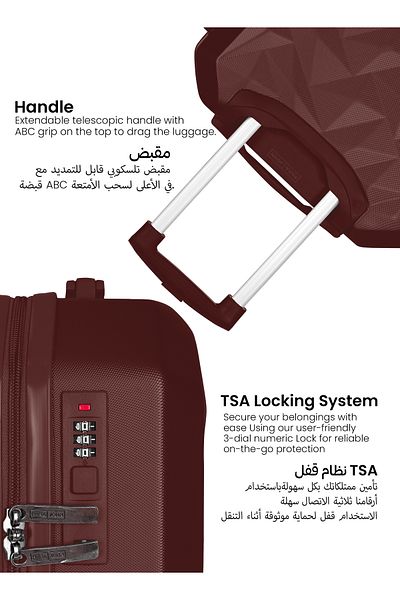 PARAJOHN Crystone Luggage Trolley Set 3 Pcs  ABS-BURGUNDY
