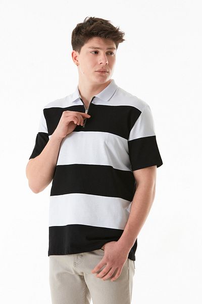 Fulla Moda Μπλουζάκι με μισό φερμουάρ Polo Neck Color Block