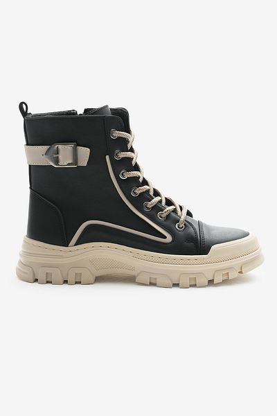 Tonny Black Γυναικείες μαύρες δερμάτινες μπότες Thermo Sole με αγκράφα και φερμουάρ