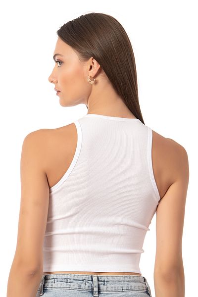 ÖZKAN underwear Özkan 26814 Women's Cotton Ribbed Body Fitted Halter Neck Thin Piping Flexible Comfortable Knitted Crop Undershirt