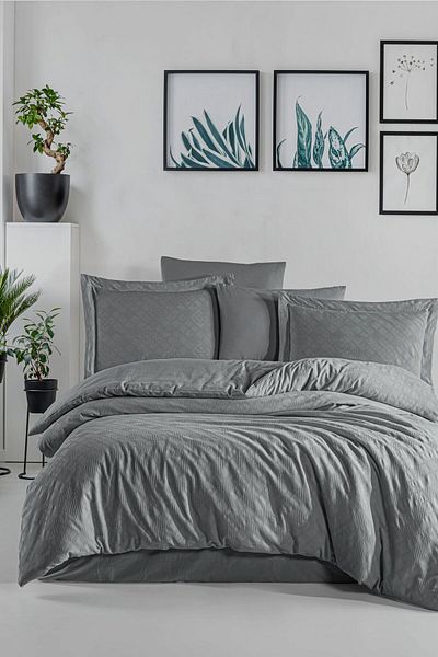 Sudem Home Collection Premium Jacquard Gray Double Dowry Bedding Set
