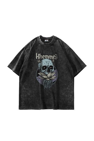 Sekizbiraltı Unisex Oversize Μαύρο T-Shirt - Khemmis Printed, Washable
