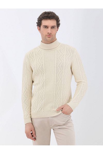 Kip Ecru Half Turtleneck Cotton Blended Knitwear