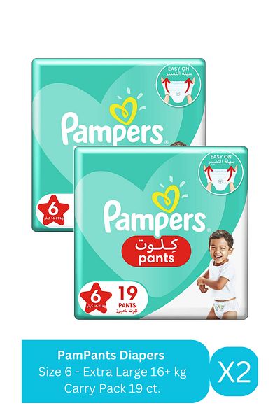 Pampers Pants Diapers, Size 6, Extra Large, 16+ kg, Carry Pack, 19 ct X2