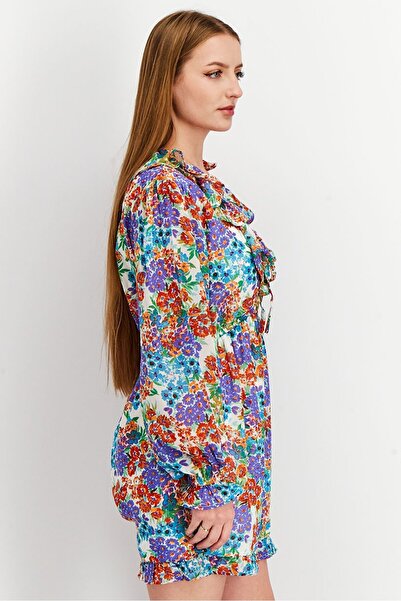 INFLUENCE Women Floral Print Ruffle Detail Playsuit, Purple