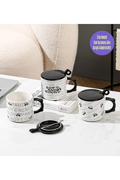 Gift Moda Panda Temalı Ve Kapaklı Seramik Kupa