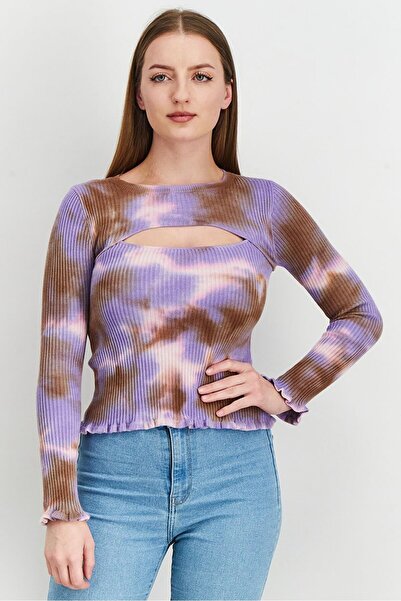 Asos Design بلوزة نسائية ذات رقبة دائرية وأكمام طويلة ومطرزة بالترتر، لون أرج...