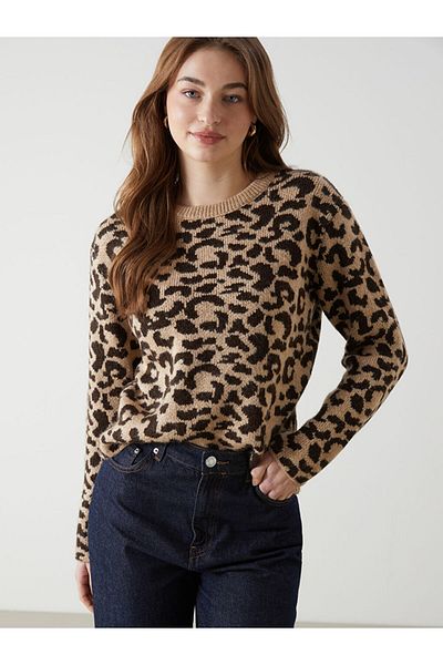 LC Waikiki Pulover de tricotaj pentru femei LCW Vision Crew Deck cu imprimeu leopard