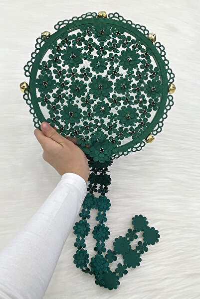 ZEYMERADE Green Floral Shiny Stone Bridal Tambourine, Wedding Henna Promise C...