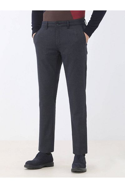 Kip Navy Blue Woven Slim Fit Smart Casual Trousers