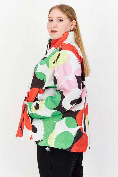 adidas Women Plus Size Allover Print Outdoor Jacket, Red Combo