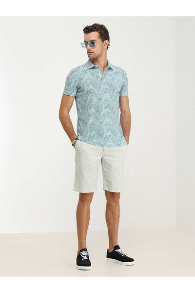 Kip Tricou din amestec de bumbac cu gât polo cu imprimeu turcoaz