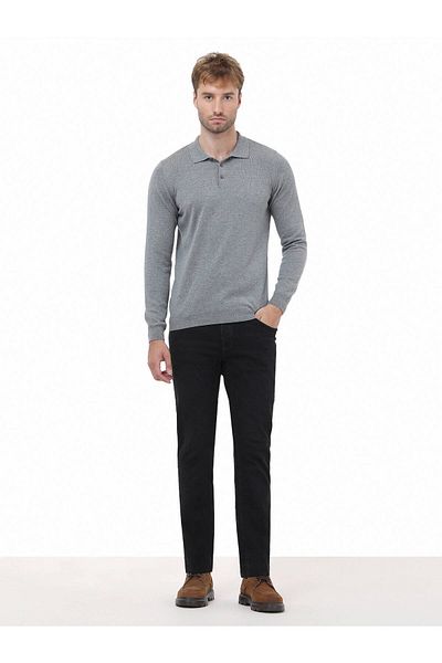 Kip Gray Polo Neck Cotton Blended Knitwear