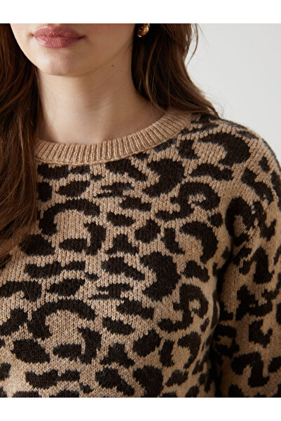 LC Waikiki Pulover de tricotaj pentru femei LCW Vision Crew Deck cu imprimeu leopard