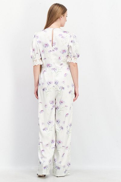 Hope & Ivy Women Floral Print Short Sleeve Jumpsuit, Cream Combo